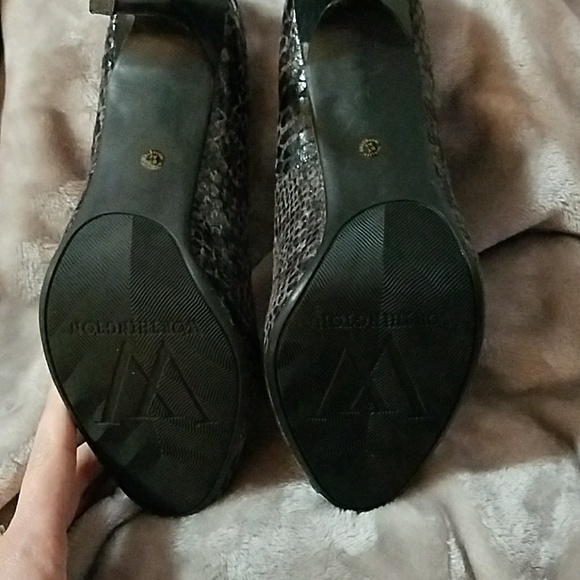 Gray "Snakeskin" Peep-Toe Heels - Picture 2 of 4